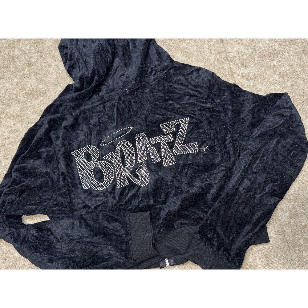 Dolls Kill Bratz Rhinestone Black Keep It Glossy Velour Jacket Size SMALL